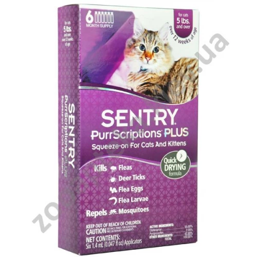 Sentry PurrScriptions - капли от блох и клещей Сентри для кошек с весом более 2,2 кг