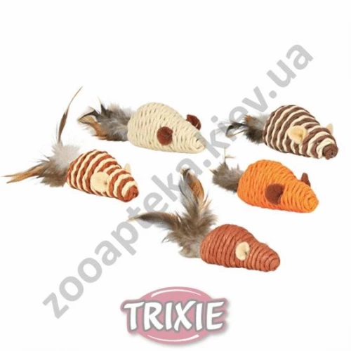 Trixie - мышь Трикси плетёная из сизалевой нити с перьями