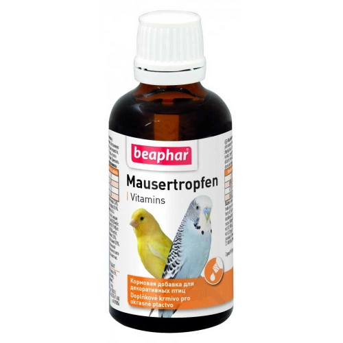 Beaphar Mausertropfen - вітаміни Біфар для покращення яскравості кольору пір'я птахів