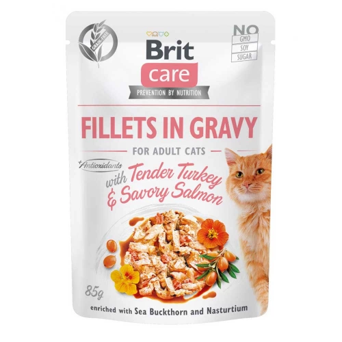 Brit Care Cat Fillets in Gravy - корм Брит филе в соусе с индейкой и лососем для кошек