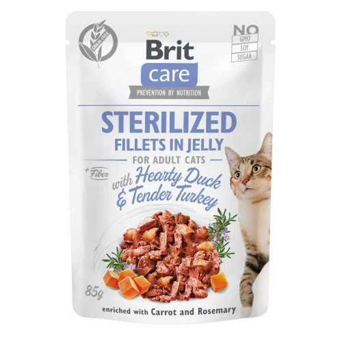 Brit Care Sterilized - корм Брит филе в желе с уткой и индейкой для стерилизованных кошек