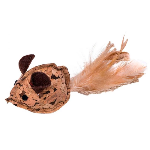 Eastland - игрушка мышка Истленд из натуральной пробки, с перьями и мататаби для кошек