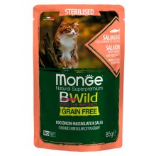 Monge Cat Bwild GF Sterilised - кусочки в соусе Монже с лососем для стерилизованных кошек, пауч