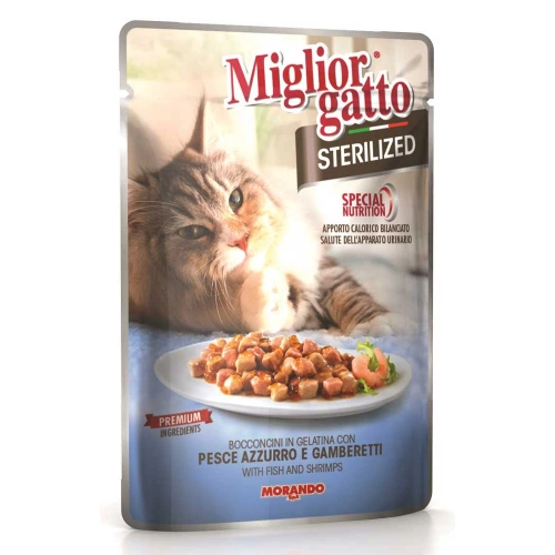 Morando Migliorgatto - консервы Морандо с рыбой и креветками для стерилизованных кошек