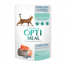 OptiMeal Sterilised - консервы ОптиМил с лососем и черникой в желе для стерилизованных кошек