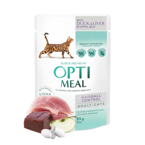 OptiMeal Duck and Liver - консерви ОптиМіл з качкою і печінкою в яблучному желе для дорослих кішок