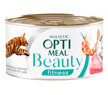 OptiMeal Cat Beauty Fitness - консервы ОптиМил с тунцом и креветками в соусе для кошек