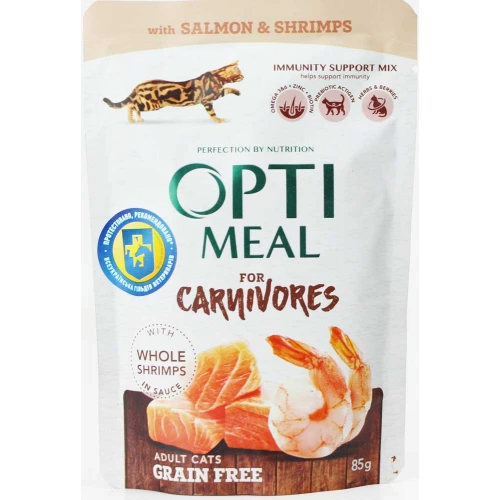 OptiMeal For Carnivores - консервы ОптиМил с лососем и креветками для кошек