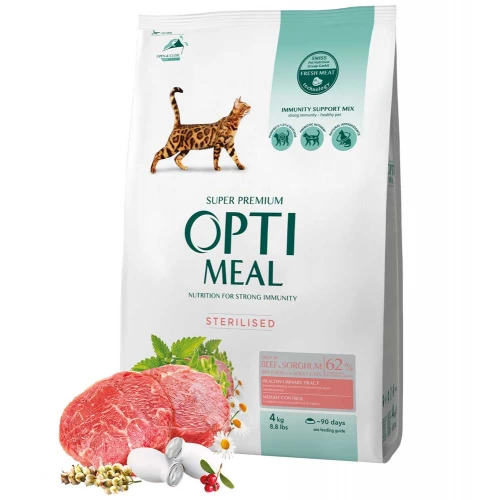 OptiMeal Sterilised Beef and Sorghum - корм ОптиМил с говядиной и сорго для стерилизованных кошек