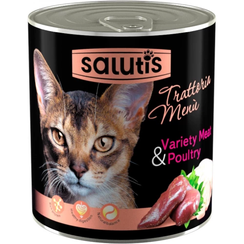 Salutis Trattoria Menu - консервы Салютис Мясное ассорти с сердцем для кошек