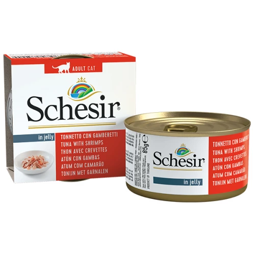 Schesir Tuna Prawns - консервы Шезир с тунцом и креветками для кошек, банка