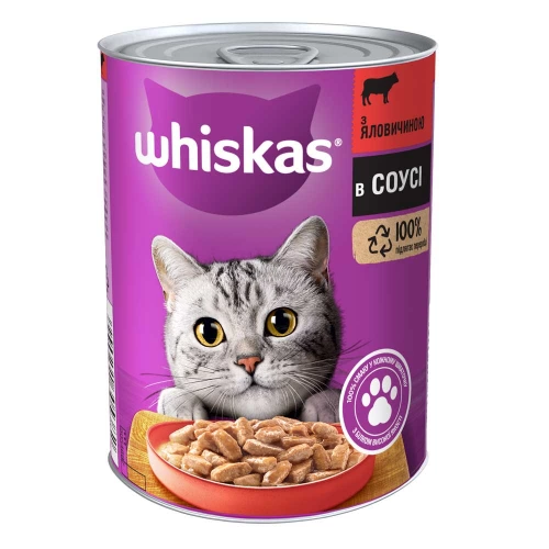 Whiskas - консервы Вискас с говядиной в соусе для кошек, банка