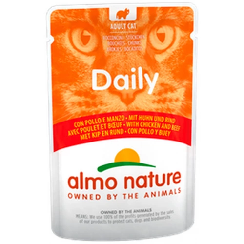 Almo Nature Daily Cat - консервы Альмо Натюр кусочки с курицей и говядиной для кошек, пауч