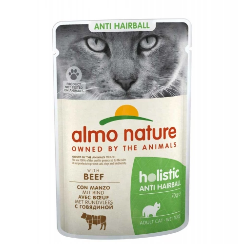 Almo Nature Holistic Anti Hairball - консервы Альмо Натюр с говядиной для кошек, пауч