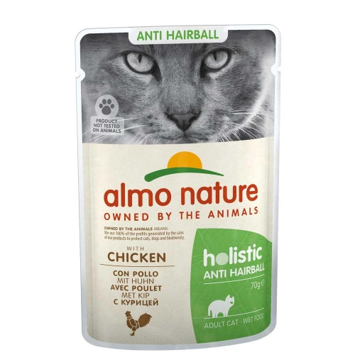 Almo Nature Holistic Anti Hairball - консервы Альмо Натюр с курицей для кошек, пауч