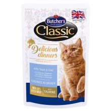 Butchers Cat Classic Delicious - консервы Батчерс кусочки с форелью в соусе для кошек
