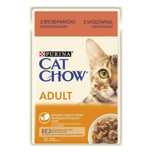 Cat Chow - консервы Кэт Чау с говядиной и баклажанами в желе для кошек
