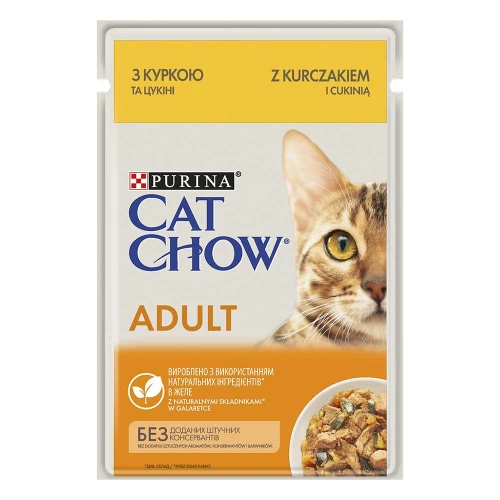Cat Chow - консервы Кэт Чау с курицей и цукини в желе для кошек