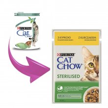 Cat Chow Sterilised - консервы Кэт Чау с курицей и баклажанами в желе для стерилизованных кошек