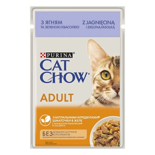 Cat Chow - консервы Кэт Чау с ягненком и зеленой фасолью в желе для кошек