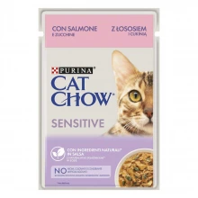 Cat Chow Sensitive - консервы Кэт Чау с лососем и цукини в соусе для кошек