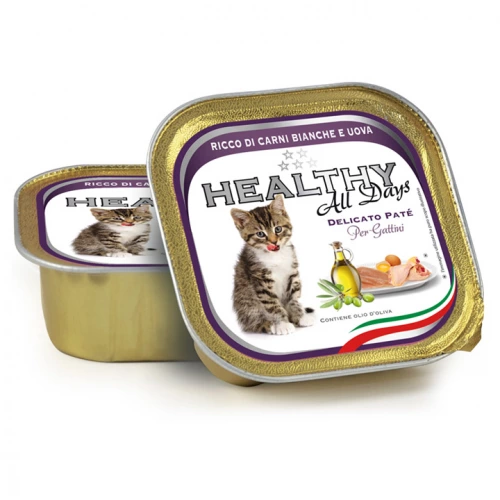 Healthy All Days Kitten - консервы Хелфи кусочки в паштете с белым мясом и яйцами для котят