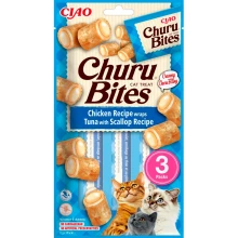 Inaba Cat Churu Bites - м'які ласощі Інаба з куркою, тунцем і морським гребінцем для кішок