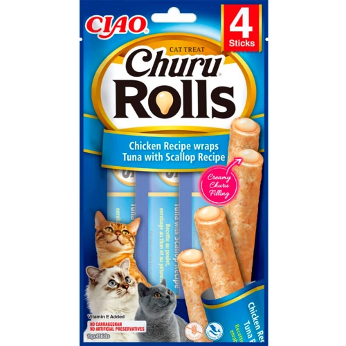Inaba Cat Churu Rolls - м'які палички Інаба з куркою, тунцем і морським гребінцем для кішок