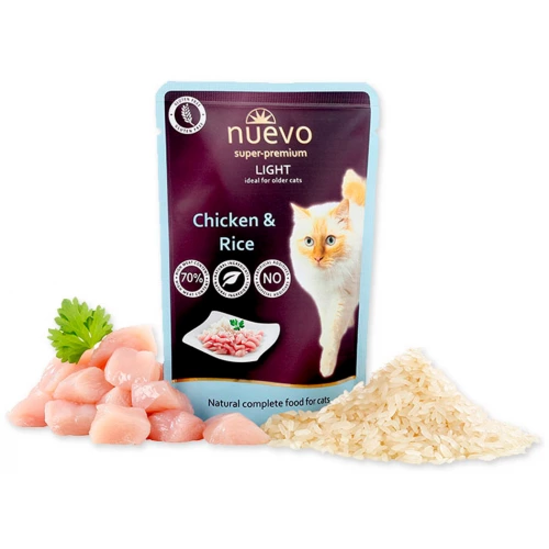 Nuevo Light Chicken and Rice - консервы Нуэво с курицей и рисом для кошек склонных к полноте, пауч
