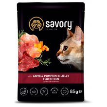 Savory Kitten Lamb - консервы Сейвори ягненок с тыквой в желе для котят, пауч
