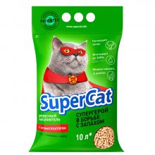 Super Cat - древесный наполнитель Супер Кет с ароматизатором для кошачьего туалета, зеленый
