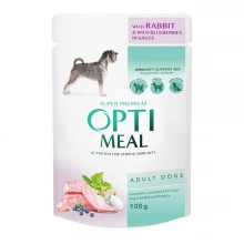 OptiMeal Dog Rabbit - консерви ОптиМіл з кроликом та чорницею в соусі для собак