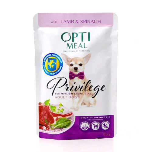 OptiMeal Privilege - консервы ОптиМил с ягненком и шпинатом для собак мелких пород