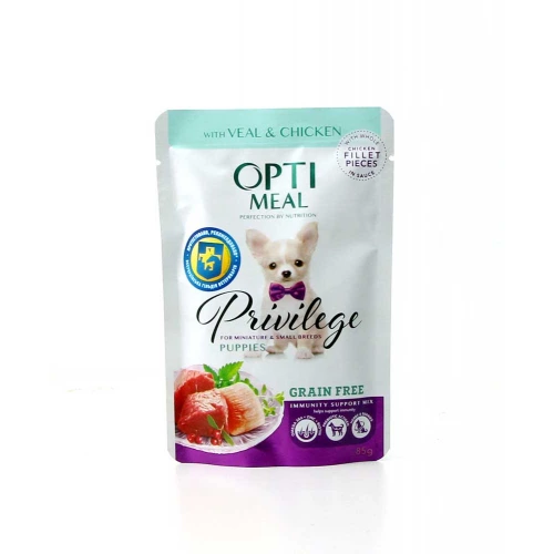 OptiMeal Privilege Puppies - консервы ОптиМил с телятиной и курицей для щенков мелких пород