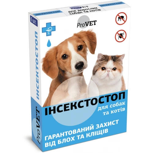 ProVet InsectoStop - капли на холку ПроВет ИнсектоСтоп от блох и клещей для взрослых собак и котов