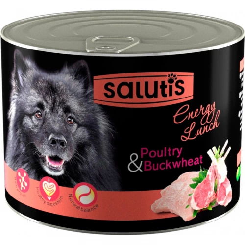 Salutis Energy Lunch - консервы Салютис Готовый обед с птицей, ягненком и гречкой для собак