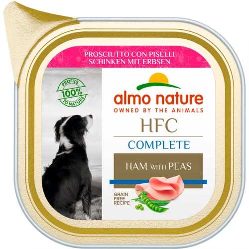 Almo Nature HFC Dog Complete - консерви Альмо Натюр із шинкою та горохом для собак, ламістер