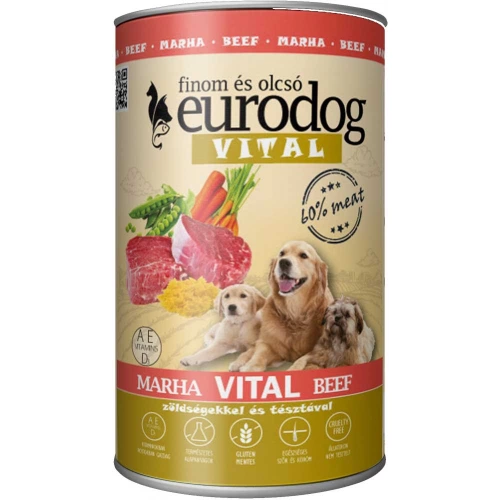 EuroDog Vital Beef - консерви ЕвроДог з телятиною, вермішеллю і овочами для собак