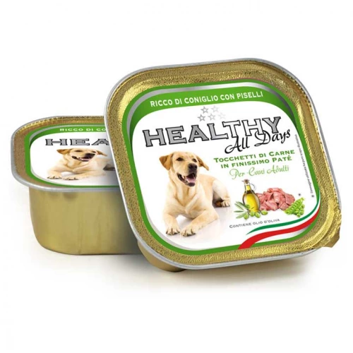 Healthy All Days Dog - консервы Хелфи кусочки в паштете с кроликом и горохом для собак
