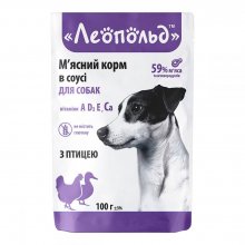 Леопольд - консервы Мясной корм с птицей в соусе для собак
