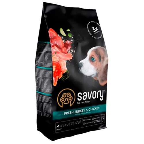 Savory Puppy - сухой корм Сейвори со свежим мясом индейки и курицы для щенков всех пород