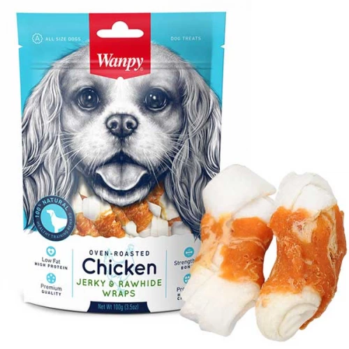 Wanpy Chicken Jerky and Rawhide Wraps - лакомство Ванпи кость с вяленой курицей для собак