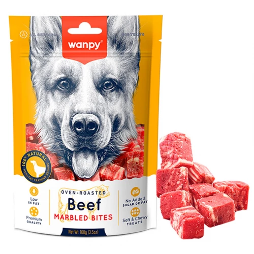 Wanpy Marbled Beef Bites - лакомство Ванпи кубики с мраморной говядиной для собак