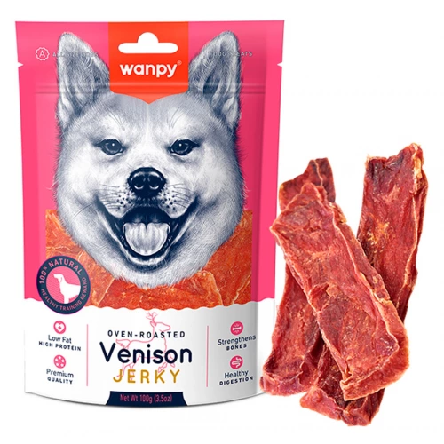 Wanpy Venison Jerky - лакомство Ванпи слайсы с вяленой олениной для собак