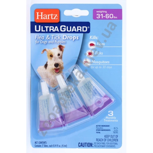 Hartz Ultra Guard - капли от блох, клещей и комаров Хартц 3 в 1 для собак и щенков от 14 до 27 кг